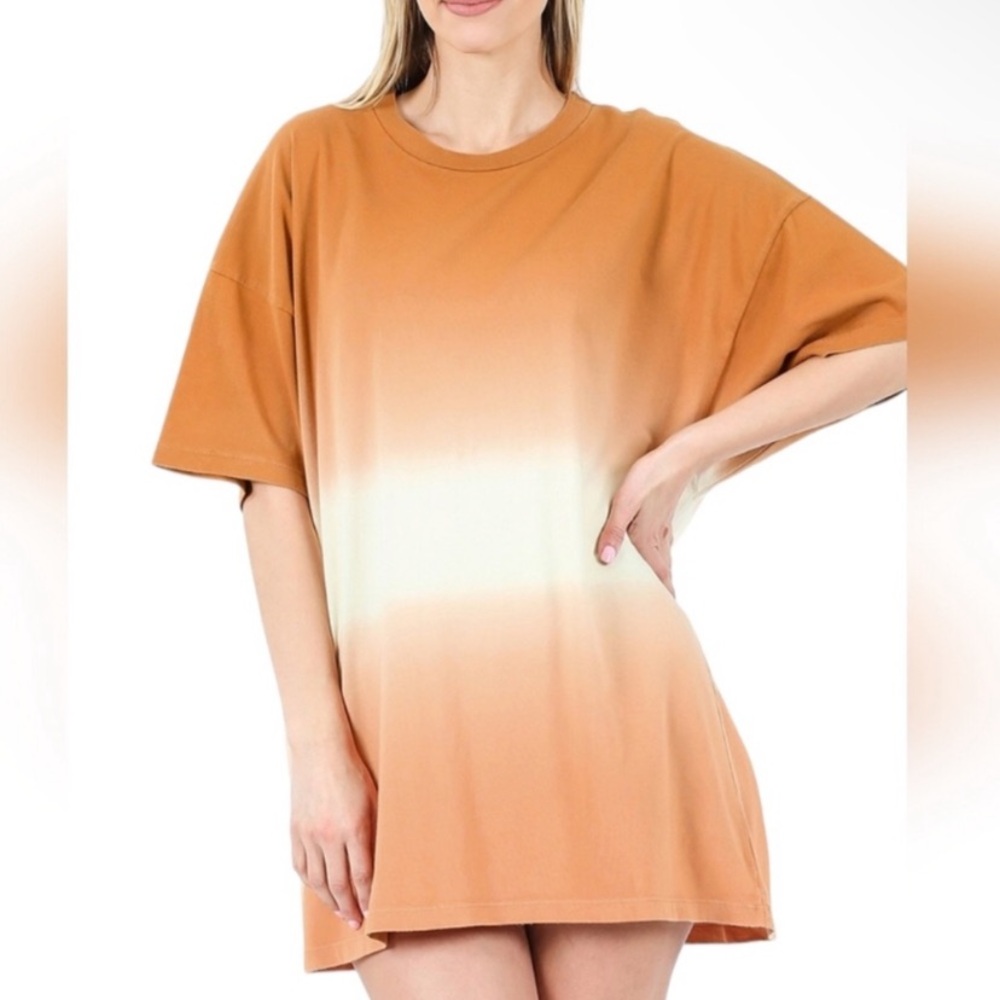 NEW Zenana Dip Dye Drop Shoulder Oversized Tshirt in almond  western/rodeo
